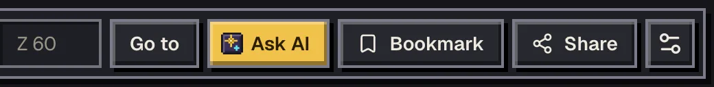 The right end of the map toolbar with the Ask AI, Bookmark, Share and settings buttons