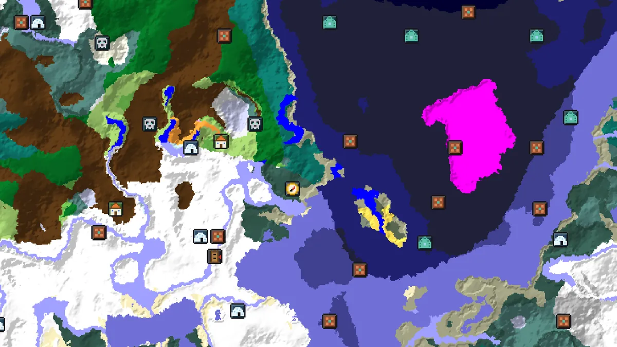 Seed map of seed -1159414425670754186 with an ancient city, trial chambers, a village, igloos, an outpost and a monument within 700 blocks