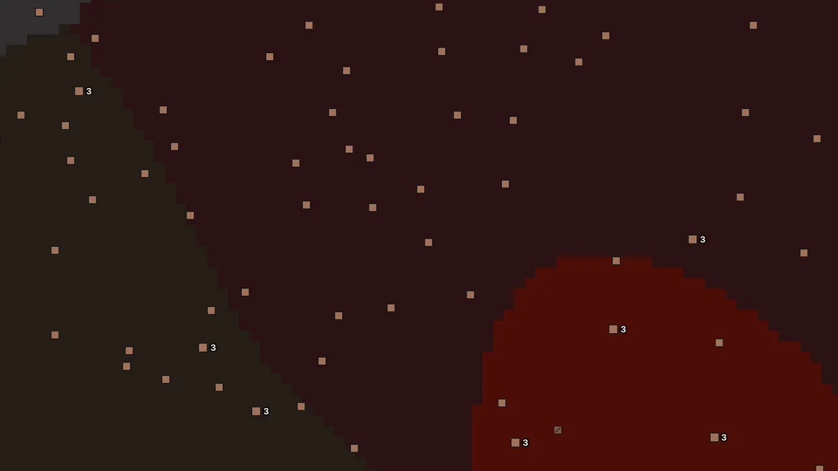 Ancient debris finder on seed 0 with the Y range narrowed to 14 to 17 so only debris a Y 15 tunnel can reach is shown