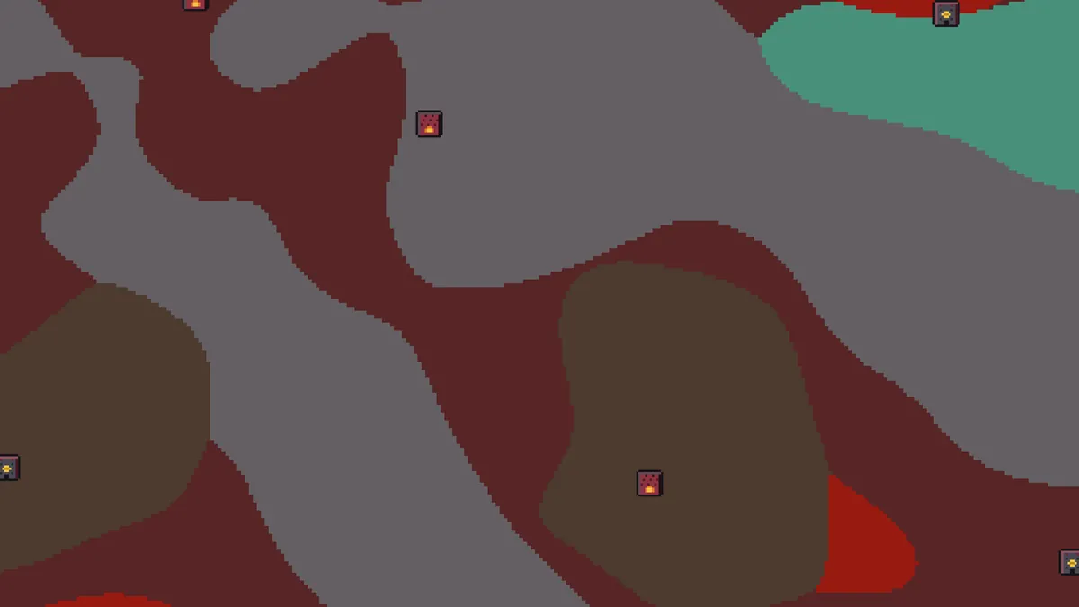 Nether biome map of seed 8675309123456789 with one fortress in a grey basalt delta at the top and one in a brown soul sand valley at the bottom