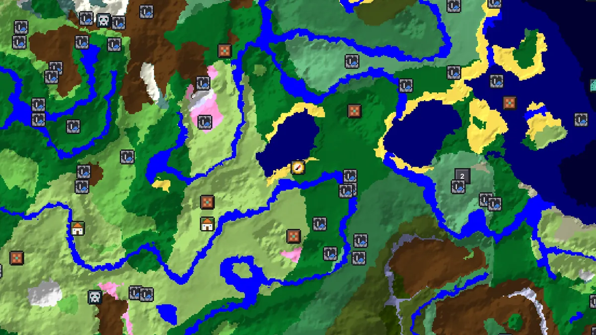 Cave finder for seed 123456789 near spawn with large caves drawn and their depths