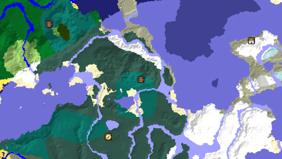 Seed map of the text seed chunkscout north of spawn with the pillager outpost at 256, -448
