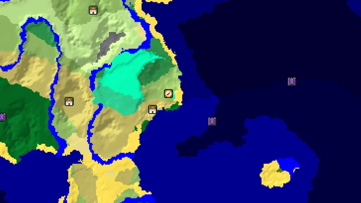 Seed map of seed -4172144997902289642 around spawn with a village 91 blocks away and a ruined portal to the south-east