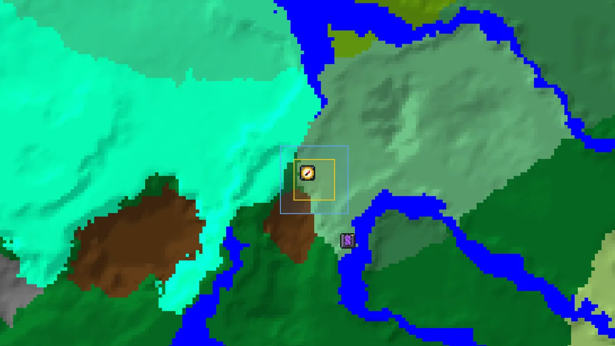 Spawn point finder for seed -1234567890123 with the spawn marker and the spawn chunks outlined