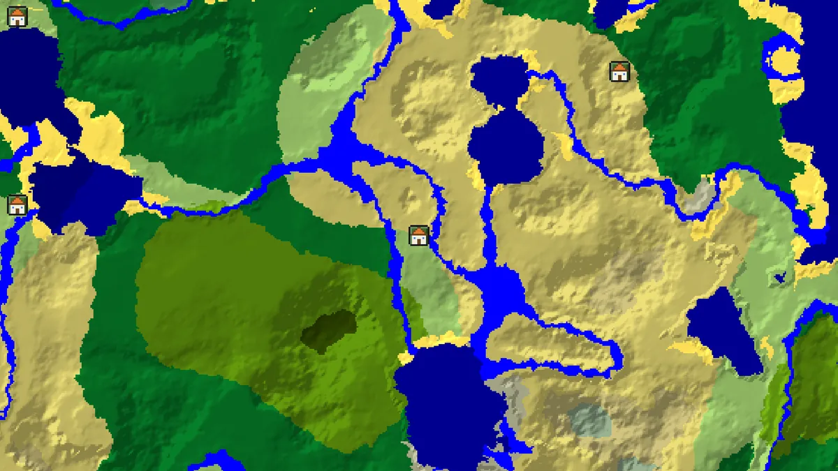 Bedrock village finder for seed 0 centred on the savanna village at 232, 696