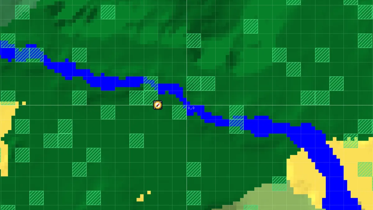 Slime chunk finder on Bedrock around 0, 0 with the fixed Bedrock slime chunk pattern hatched