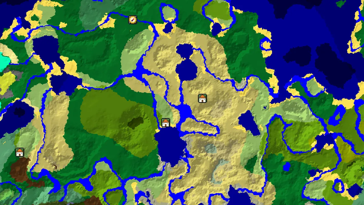 Seed 0 on Java around 420, 760 with savanna villages at 608, 720 and 272, 944