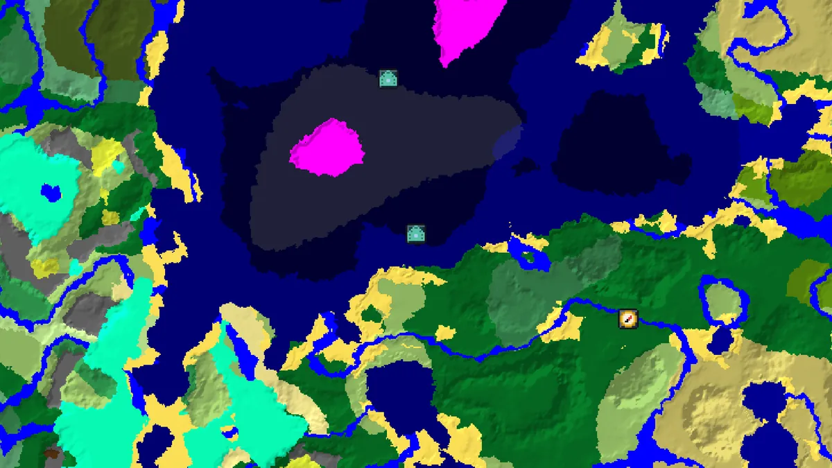 Bedrock seed map for seed 0 centred on the monument at -776, -296